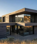 Pro Grade Reactive Water Based VOC Free Wood Stain For Pine Delivers A Sweet Rustic Weathered Gray Brown Look With Zero Sweat Application Covering a modern home exterior.