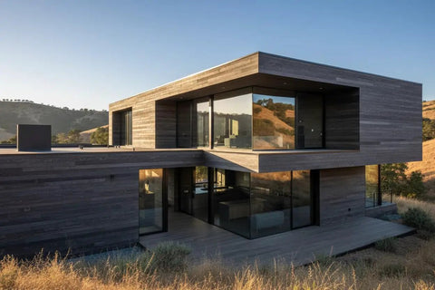 Pro Grade Reactive Water Based VOC Free Wood Stain For Pine Delivers A Sweet Rustic Weathered Gray Brown Look With Zero Sweat Application Covering a modern home exterior.