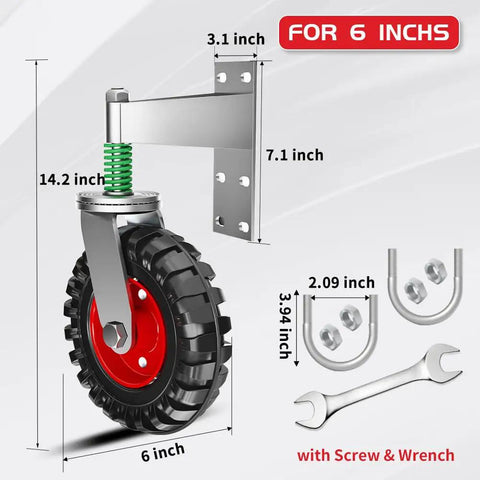 6 Inch Fence Gate Wheel With 360 Degree Swivel Rotation Heavy Duty Gate Caster Solid Rubber Tire Spring Loaded With Screws