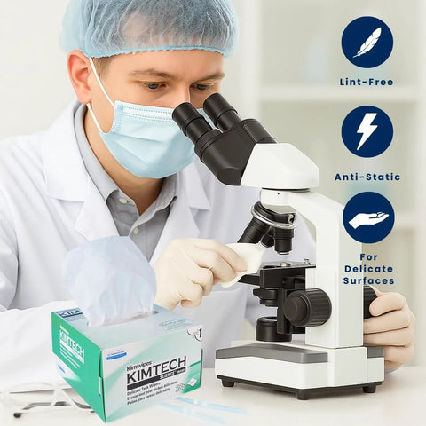 Kimtech KimWipes Delicate Task Wipers, 1-ply, 286 sheets/box, 4 packs KW01x4, box shown in lab.