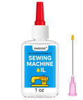 Clear Residue Free 1oz Fine Light Sewing Machine Oil With Applicator, bottle with red nozzle and needle applicator