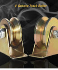 4-Pack Heavy-Duty 660 Lbs Each 2-Inch V-Groove Casters With Brackets For Sliding Gates Rolling Gates And Industrial Machines