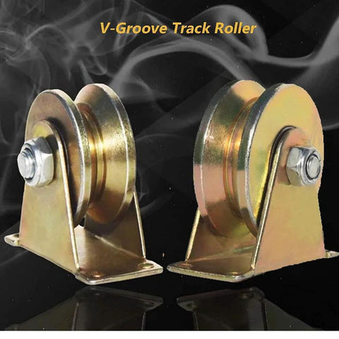 4-Pack Heavy-Duty 660 Lbs Each 2-Inch V-Groove Casters With Brackets For Sliding Gates Rolling Gates And Industrial Machines