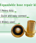 Brass Garden Hose Adapter Kit Heavy Duty Hose Mender For Quick Fix with brass and gasket components visible