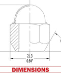 Technical diagram showing dimensions for OEM Style Lug Nuts 20 Pcs M12x1.25 12x1.25 Thread Chrome Finish.