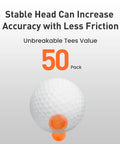 Close-up of Castle Golf Tees Two And One Quarter Inch With Stopper 50 Pack Pro Grade Durable Plastic Tees with golf ball.