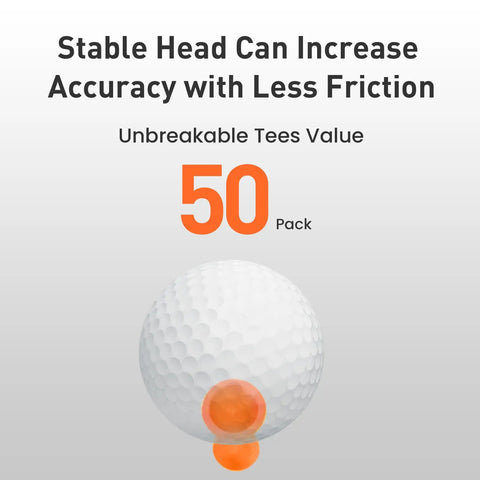 Close-up of Castle Golf Tees Two And One Quarter Inch With Stopper 50 Pack Pro Grade Durable Plastic Tees with golf ball.