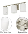 3 Light Vanity Light Fixture With Brushed Nickel Finish And White Glass Shades For Bathroom Lighting, Dope 20.5 Inch Length, UL Listed