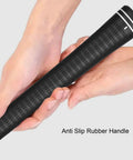 Close-up of anti-slip rubber handle on Indoor Golf Swing Trainer 47 Inch With Audio Feedback Perfect For Home Office And Living Room Boost Swing Path Muscle Memory And Consistency Portable Space Saving Practice Aid.