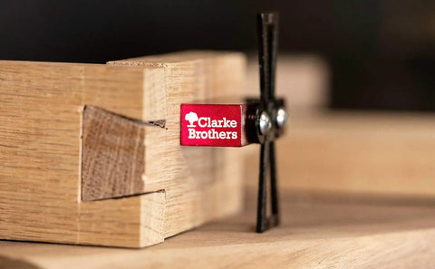 Woodworking Dovetail Tool With Precision Marker And 1:5, 1:6, 1:8 And 1:10 Slopes shown in use for clean wood joints