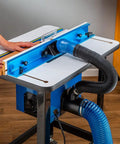 Fence Port Dust Brush For Router Table And Drill Press Cleanup With Flexible Two And Half Inch Hose Attached To Router Table