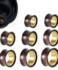 Two Tone Hollow Gold Stainless Steel And Sandalwood Ear Tunnels Plugs Set For Stretched Ears 0G To 1 Inch, 8-piece display