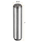 Quarter Inch Dowel Pins, 1 Inch Long, Heat Treated Alloy Steel For Extra Hardness, Bright Finish, shown with dimensions labeled