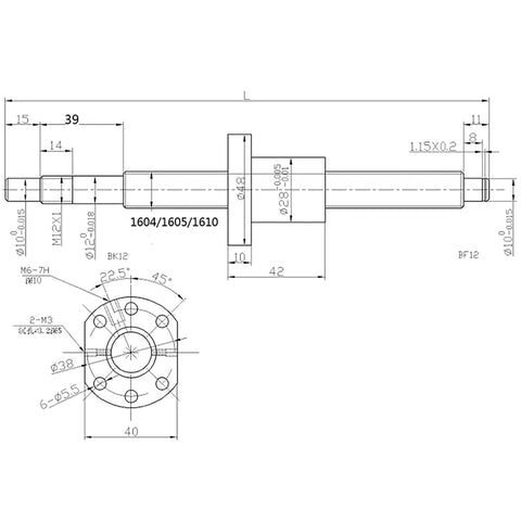 HGR20 300mm Linear Guide Rail Kit With Two 300mm Rails Four Heavy Duty Bearing Blocks AntiReverse SFU1605 300mm Ballscrew Nut Housing BF12 BK12 Coupling technical drawing