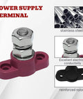 Heavy Duty 2 Pack 3/8 Inch 12V Battery Junction Post Block For Cars And Trucks Hella Tough Power Ground Terminal Distribution Busbar Rust Proof Steel Studs Upgrade Your Ride Today, featuring a stainless steel power terminal.