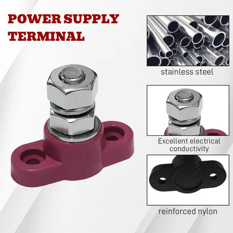 Heavy Duty 2 Pack 3/8 Inch 12V Battery Junction Post Block For Cars And Trucks Hella Tough Power Ground Terminal Distribution Busbar Rust Proof Steel Studs Upgrade Your Ride Today, featuring a stainless steel power terminal.