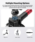 3 Inch Suction Cup Camera Mount With Dual Ball Head Arm And Quick Release for action cams and phones, ARRI holes detail.