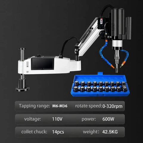 Heavy Duty Electric Tapping Machine M6-M36 With 360 Degree Multi-Directional Head and accessories, detailed view of speed control settings.