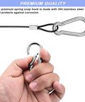 Close-up of hand holding part of 15 Pack 8 Inch Stainless Steel Tethers With Four Spring Snap Hook Clips Vinyl Coated Steel Wire Cable
