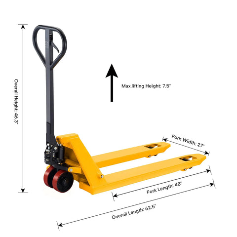 Commercial Grade Manual Pallet Jack Hand Truck Boasting 6600 Pounds Capacity With 27 X 48 Forks Featuring Smooth Rolling Polyurethane Wheels And Reliable Hydraulic Lift System Built Like An Absolute Beast For Zero Sweat Heavy Moves