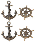 Vintage Ship Wheel Anchor Cabinet Pulls Set Of 4 For Dressers And Wardrobes Nautical Style Decorative Handles in antique bronze