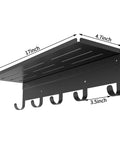 Wall Mounted Shelf With Five Metal Hooks, 17 Inch Coat Rack Organizer For Entryway, Living Room Or Bedroom, Black Finish, side view