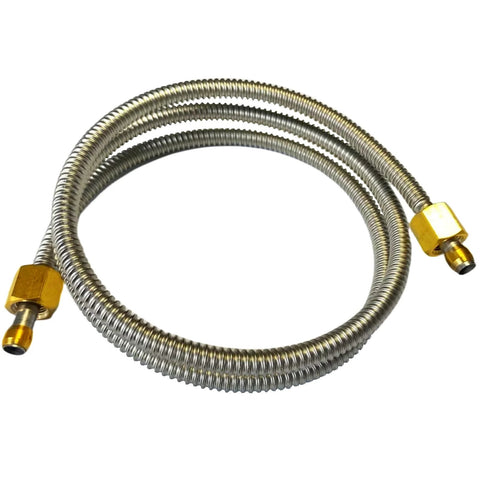 Front view: stainless steel flexible pilot tube with brass compression fittings on both ends, 1/4x36 in.