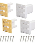 Rock Solid Hella Tough 4 Pack C Shaped Drawer Slide Brackets Heavy Duty Nylon Face Frame Sockets For 1 Inch Cabinet Pull Out Shelving Hardware Mount Kit in white and yellow with screws.