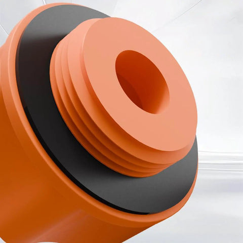Close-up of orange adapter piece for Grab This Ultimate Spillproof Universal Flexible Oil Funnel Kit For Clean Engine Bay With Splash Guard And Multi Adapter For Effortless Auto Oil Change.