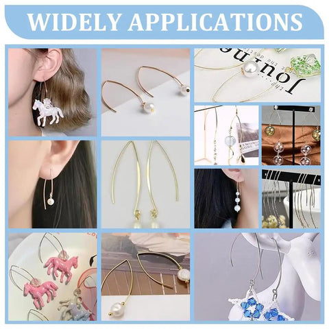 About 100 Pcs 316 Stainless Steel Earring Hooks 2mm V Shape Ear Wires With 200 Pcs Open Jump Rings For DIY Earring Jewelry Making Kit In Handy Plastic Box showcased in various earring designs and applications.