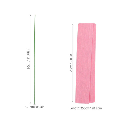 No Fuss Crepe Paper Flower DIY Kit With Stem Wire Tape And Glue Sticks For Easy Peasy Paper Flower Creations Classroom Crafts And Beautiful Floral Bouquets For Beginners, 30cm stem and 250cm pink crepe paper roll