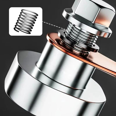 Close-up of Heavy Duty Magnetic Welding Ground Clamp With Copper Tip, featuring secure bolt connection and metal spring detail.