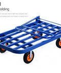 Easy folding Heavy Duty Flatbed Cart Foldable Platform Truck With Comfortable Armrest And Metal Push Dolly For Home Office And Workshop Transport, Silent Rubber Casters, Scratch Resistant, Easy Roll Utility Hauler in blue steel