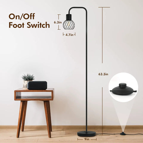 Industrial LED Floor Lamp Tall Standing Light With 6W Bulb Foot Switch No Fuss Easy Setup Metal Modern Floor Lamp 63.3-inch