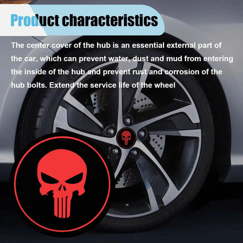 Level Up Your Ride Game With These Dope 4 Pack Skull Wheel Hub Center Caps Waterproof Metal Emblem Decals Weatherproof Rim Shields For Cars Trucks In Black And Red on car wheel.