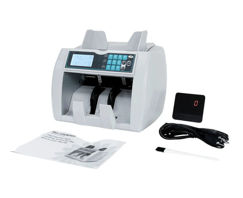 Money Counter Machine With UV MG IR Currency Detector, Value Counting And Batch Add Modes, Counterfeit Detection, LCD Display, accessories