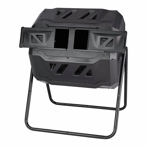 Beefy Dual Chamber 43 Gallon Compost Tumbler with Rotating Design and Two Doors, Heavy Duty Steel Frame for Outdoor Use
