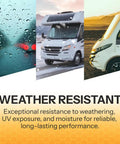 Drip Rail Weather Shield For Cars And RVs, 1/2 Inch High, 125 Foot Length, image showing rain on van, highlighting water resistance.