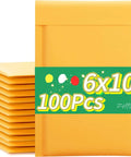 Kraft Bubble Mailers 6x10 Outer, 6x9 Usable Inner, 100 Pack Self Seal Padded Envelopes stacked and displayed