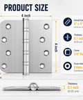 4x4 Inch Door Hinges With Ball Bearing, Built To Last, Stainless Steel, Brushed Nickel Finish, Smooth Quiet Operation, Square And Five Eighths Inch Radius Corners, 3 Pack