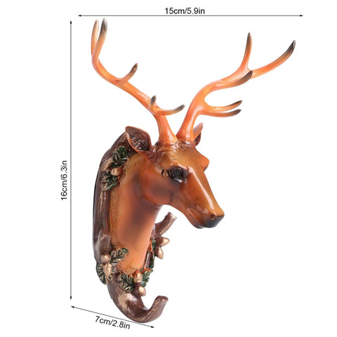 Vintage Deer Head Resin Wall Hook Hangs Heavy Coats Keys Totes And Towels Super Slick Home Decor Organizer, 15x16cm