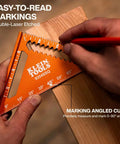 4-1/2 Inch Aluminum Trim Square With Dual Reference Base And Laser-Etched Markings For Rafter And Carpenter Work in use