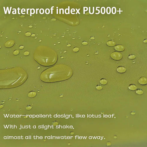 Ultralight Waterproof Tent Footprint Ground Sheet showing waterproof index PU5000+ with water droplets on surface