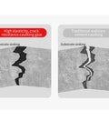 Comparison of crack repair sealant elasticity for concrete; high elasticity vs traditional cement caulk on sinking substrate.