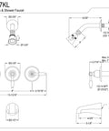 Technical drawing of Three Handle Tub And Shower Faucet in Oil Rubbed Bronze, Heavy Duty Brass Construction, Wall Mount Installation