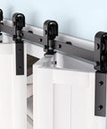 Beefed Up Bi Folding Sliding Barn Door Hardware Kit For Four Doors, 14 Inch Bifold Track System With 200 Lb Capacity, side view