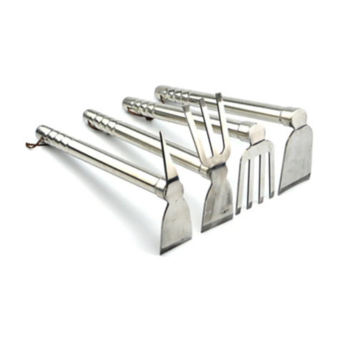 Stainless Steel Garden Hoe And Pickaxe Double Use Garden Tool For Planting And Weeding With A Handy Sturdy Non Slip Handle shown in multiple angles