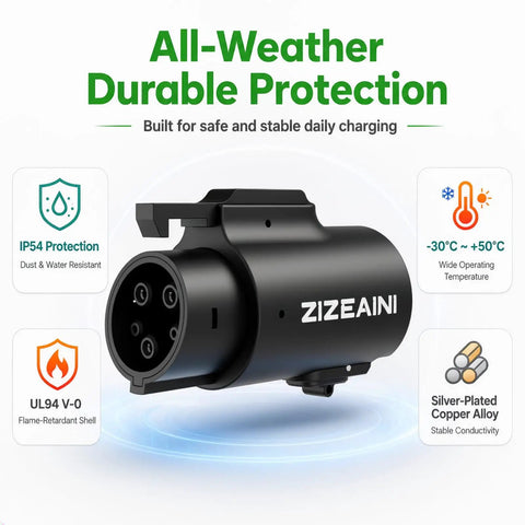 Tesla To J1772 Charging Adapter For Electric Vehicles Brings 48 Amp 240 Volt Juice Straight To Your Car shows durable black connector.