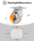 Heavy duty 4 inch industrial caster wheels with brakes showing dimensions