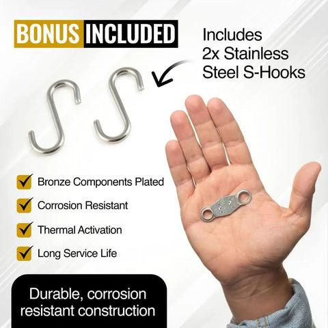 Heavy Duty 360 Degree Fusible Link For Fire Doors And Dampers Holds Back 3 To 20 Pounds With Stainless Steel Snap Hooks in hand.